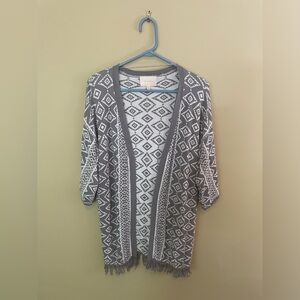 SKIES ARE BLUE womens jacket, grey pattern with tassels, sz M, flowy & light